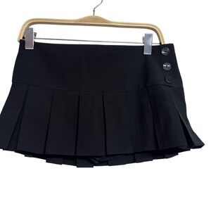 NWT Black Pleated Mini Micro Skirt Scort Button Detail Low Rise Y2K Style Small